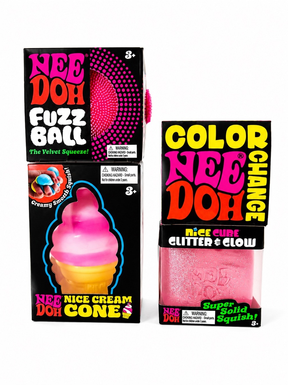 NeeDoh Sensory Squish Toy Lot of 4 New Sealed Fuzz Ball Nice Cream & Cubes